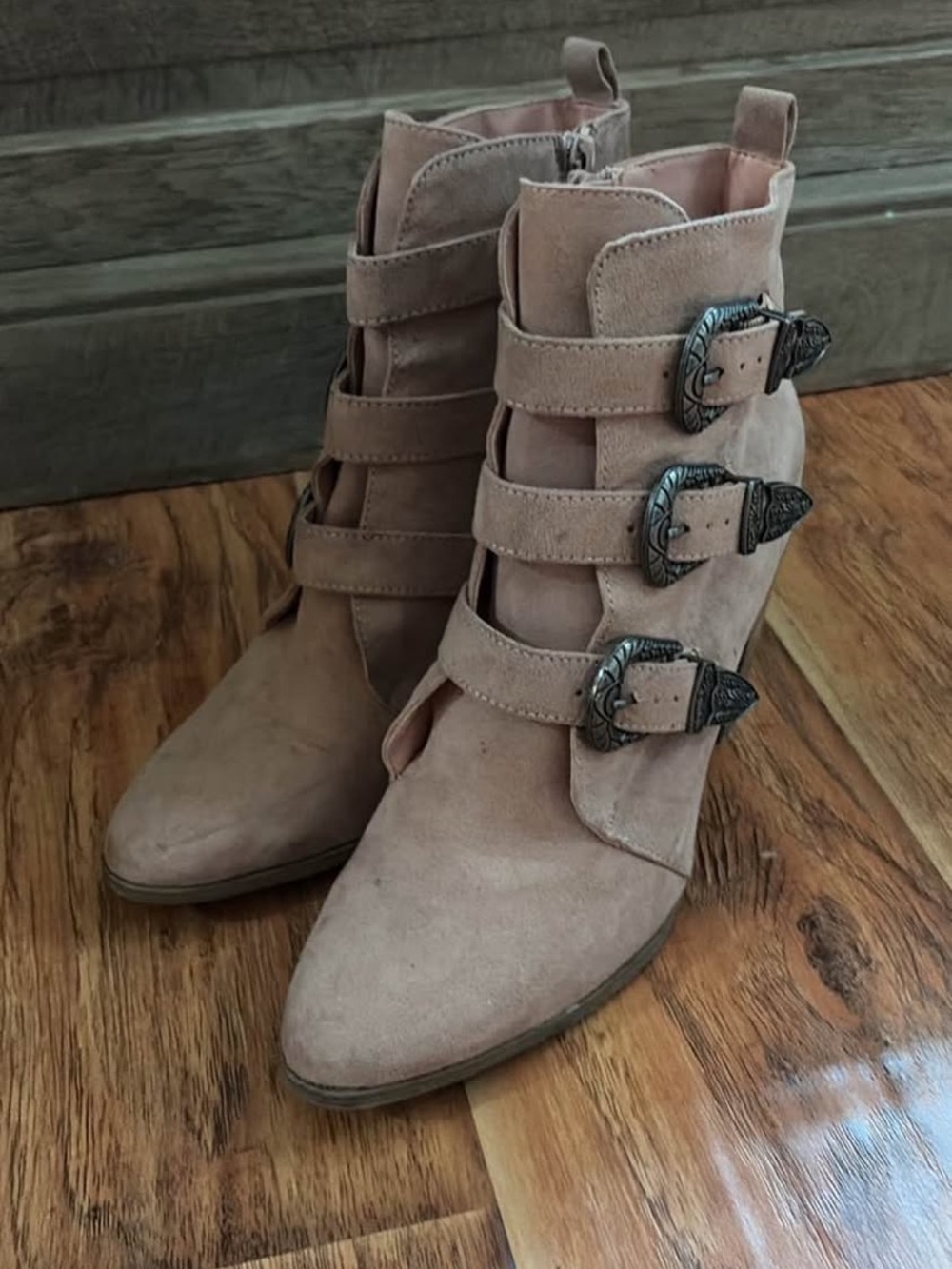 JustFab Buckle Ankle Boots - pink